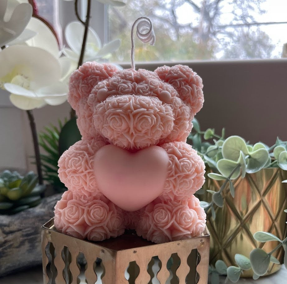 Cute Bear Holding A Heart Candle