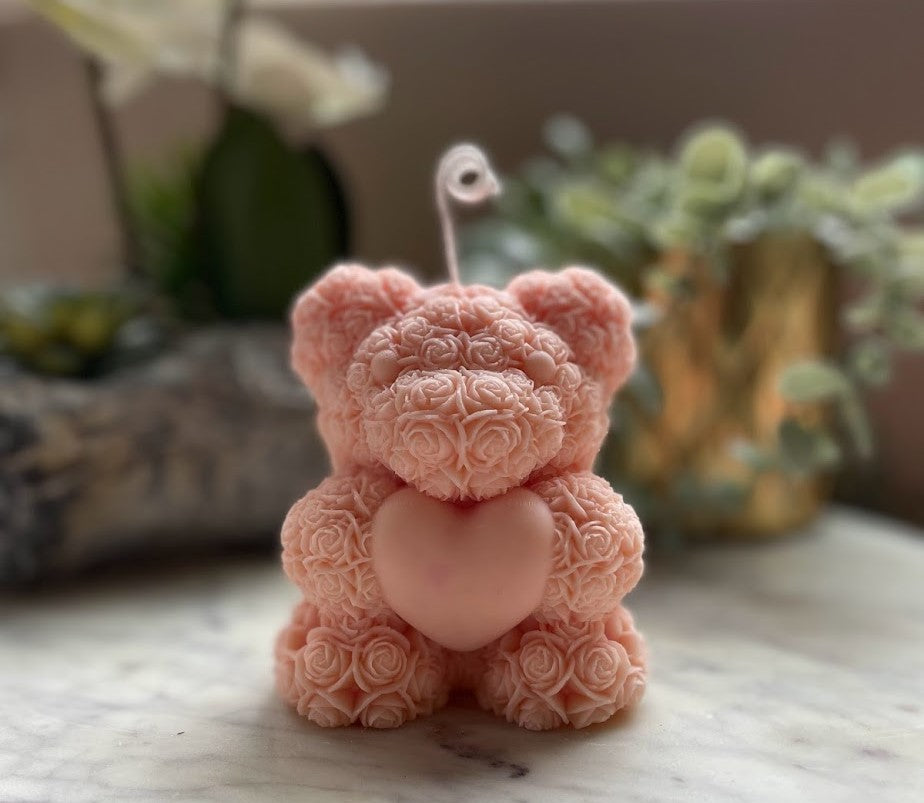 Cute Bear Holding A Heart Candle