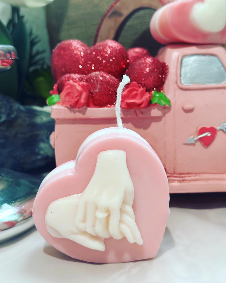 Valentines Heart Candle, 2 "I love You" Candle/Holding Hands Heart Candle, Home Decor, Love Candle, White Beeswax Candle