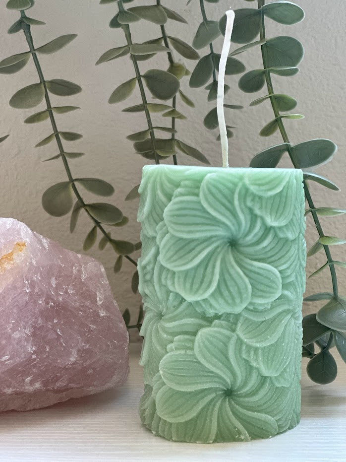 Floral Candle, Decorative Candle, Natural Soy & White Beeswax Blend, Floral Pillar Candle