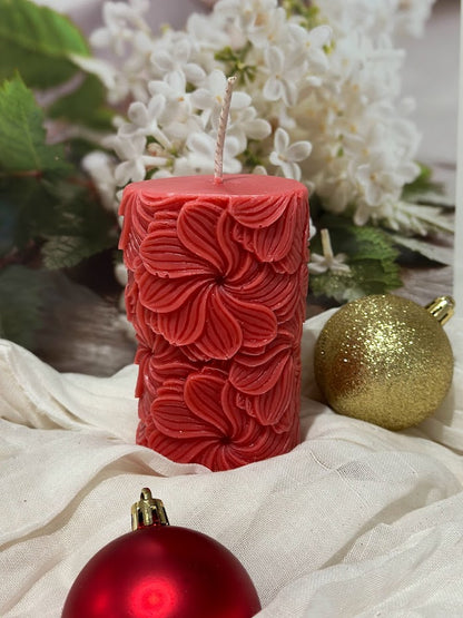 Floral Candle, Decorative Candle, Natural Soy & White Beeswax Blend, Floral Pillar Candle