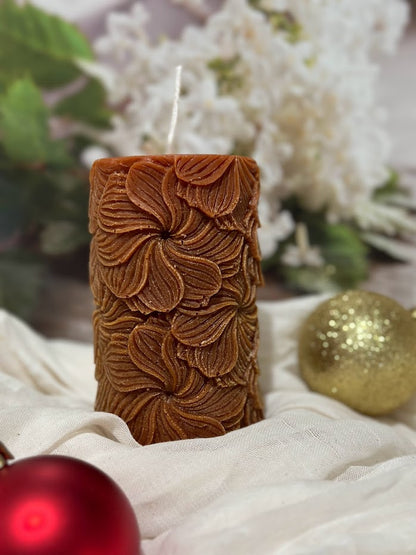 Floral Candle, Decorative Candle, Natural Soy & White Beeswax Blend, Floral Pillar Candle