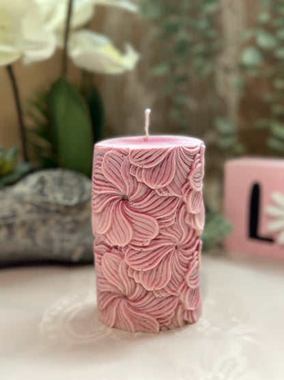 Floral Candle, Decorative Candle, Natural Soy & White Beeswax Blend, Floral Pillar Candle