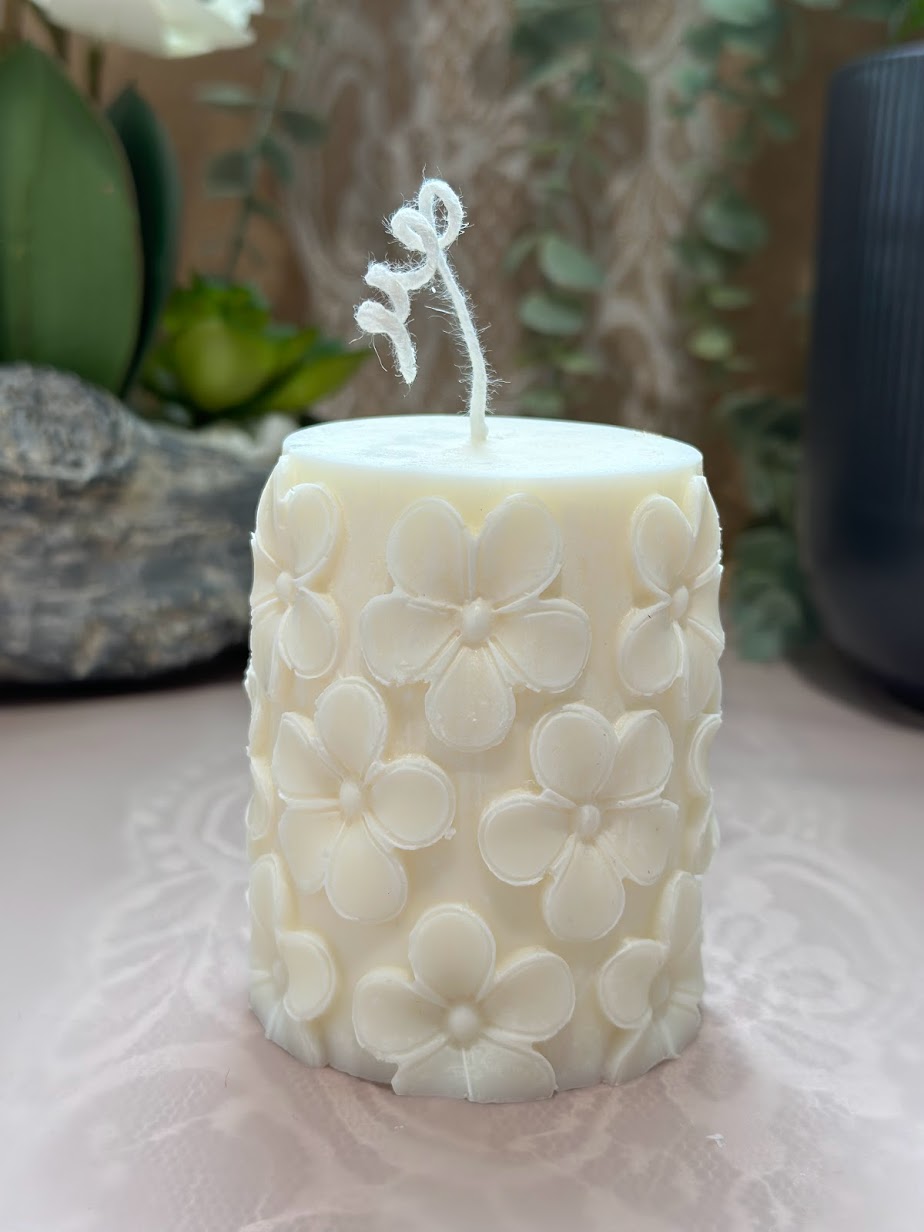 Flower Design Candle, Floral Candle, Decorative Candle, Natural Soy & White Beeswax Blend, Floral Pillar Candle