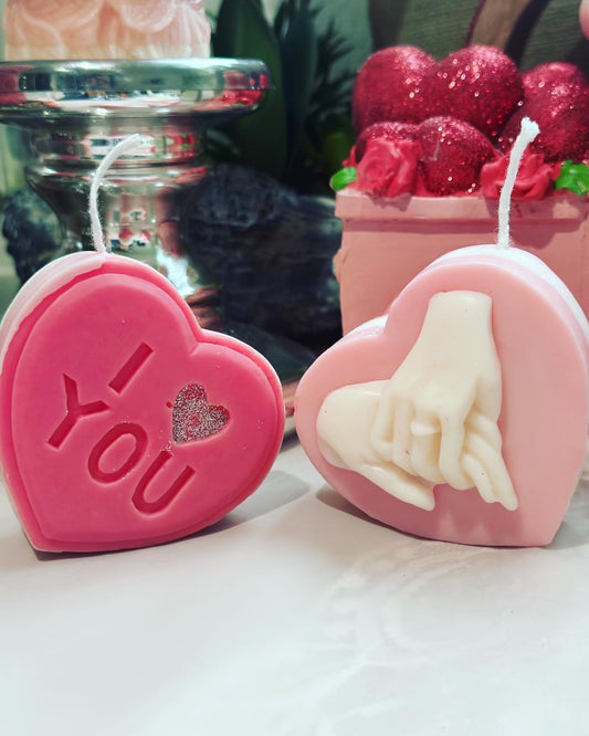 Valentines Heart Candle, 2 "I love You" Candle/Holding Hands Heart Candle, Home Decor, Love Candle, White Beeswax Candle