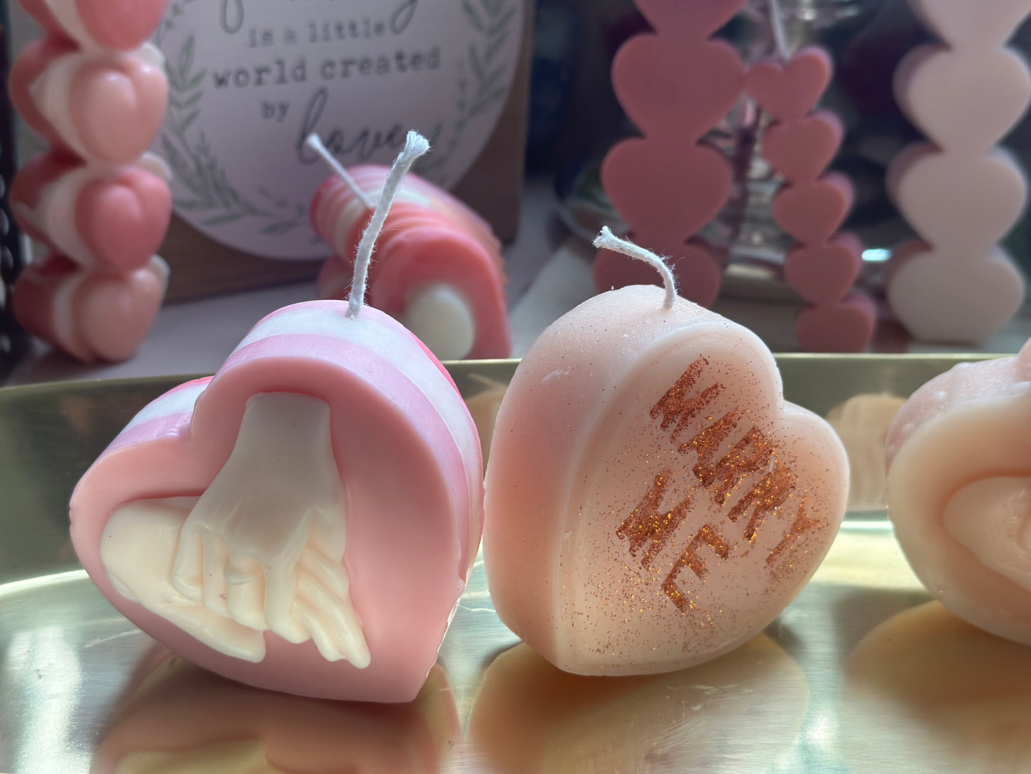 Valentines Heart Candle, 2 "Marry Me" Candle/Holding Hands Heart Candle, Home Decor, Love Candle, White Beeswax Candle